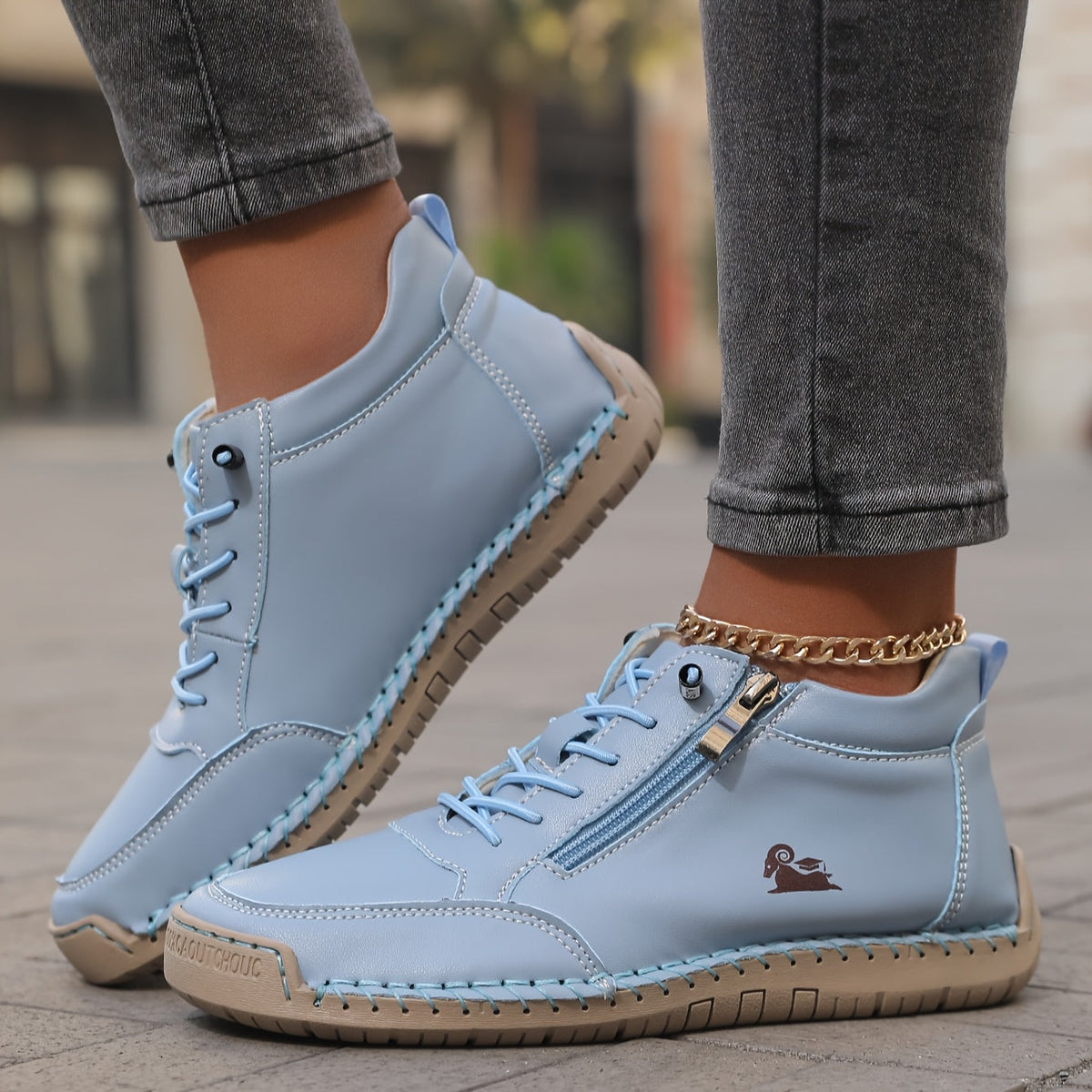 Sznurowane Sneakersy z Zamkiem Błyskawicznym