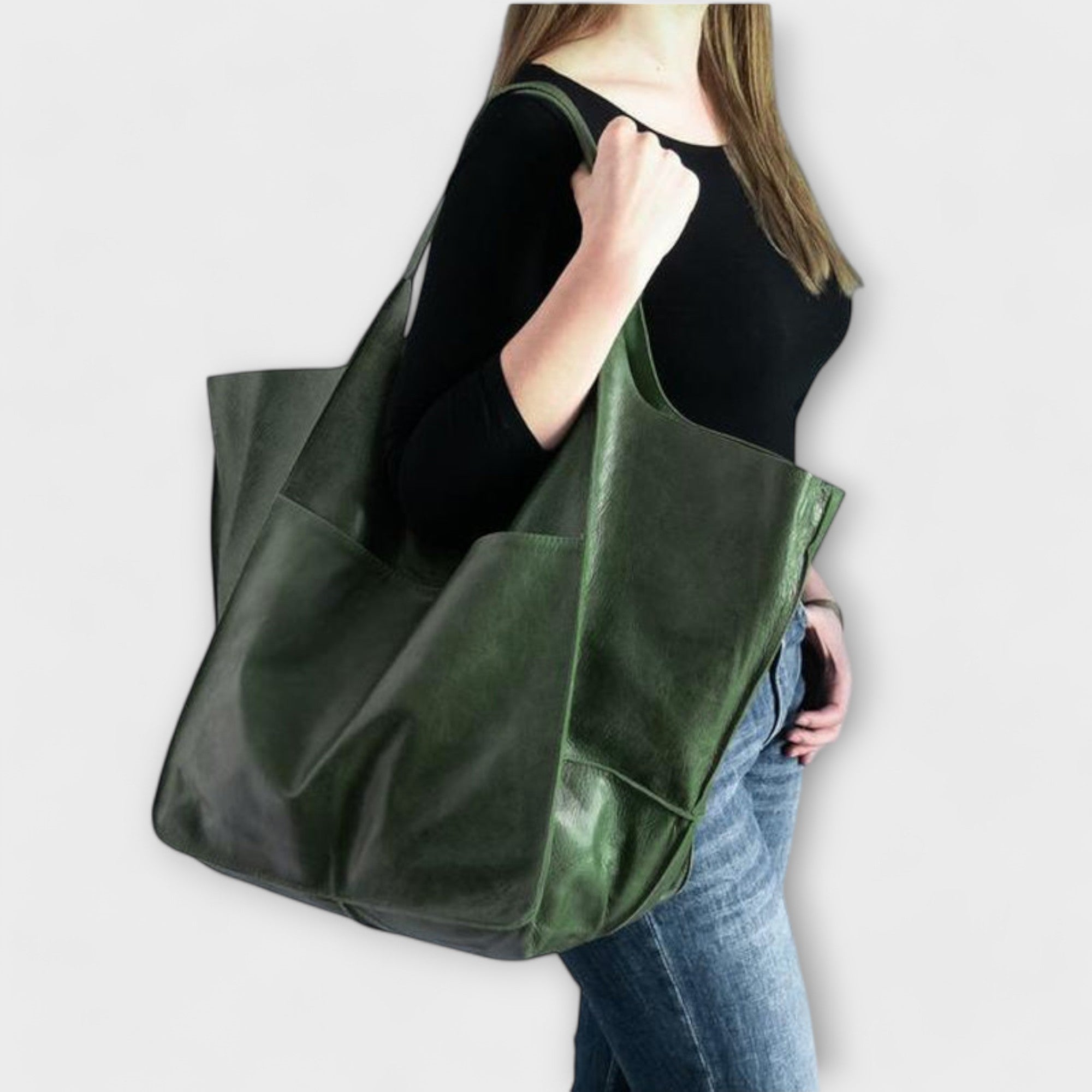 Torba z kieszeniami, luźna, oversize, strukturalna, zszywana, składana
