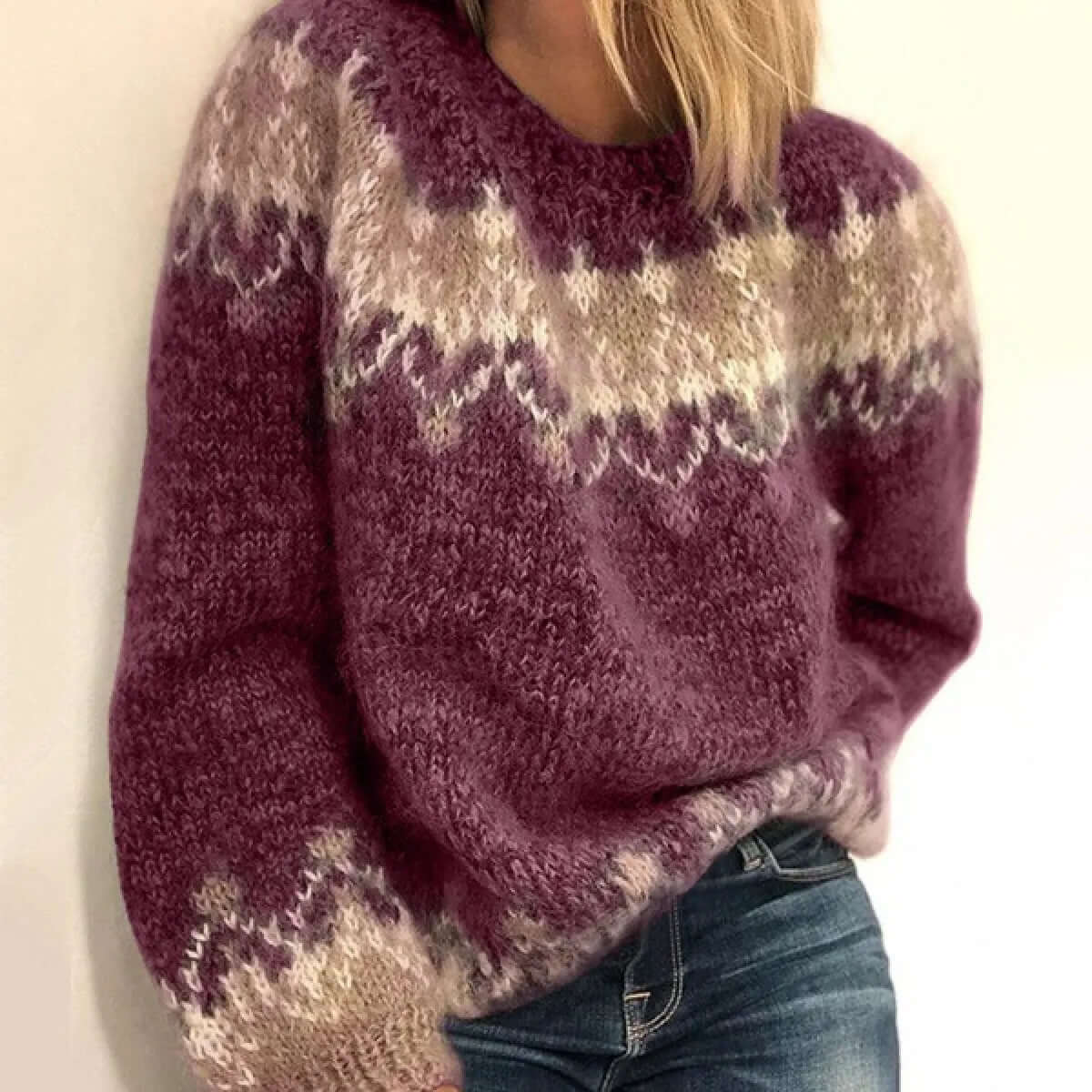Dziergany Sweter z Norweskim Wzorem dla Kobiet