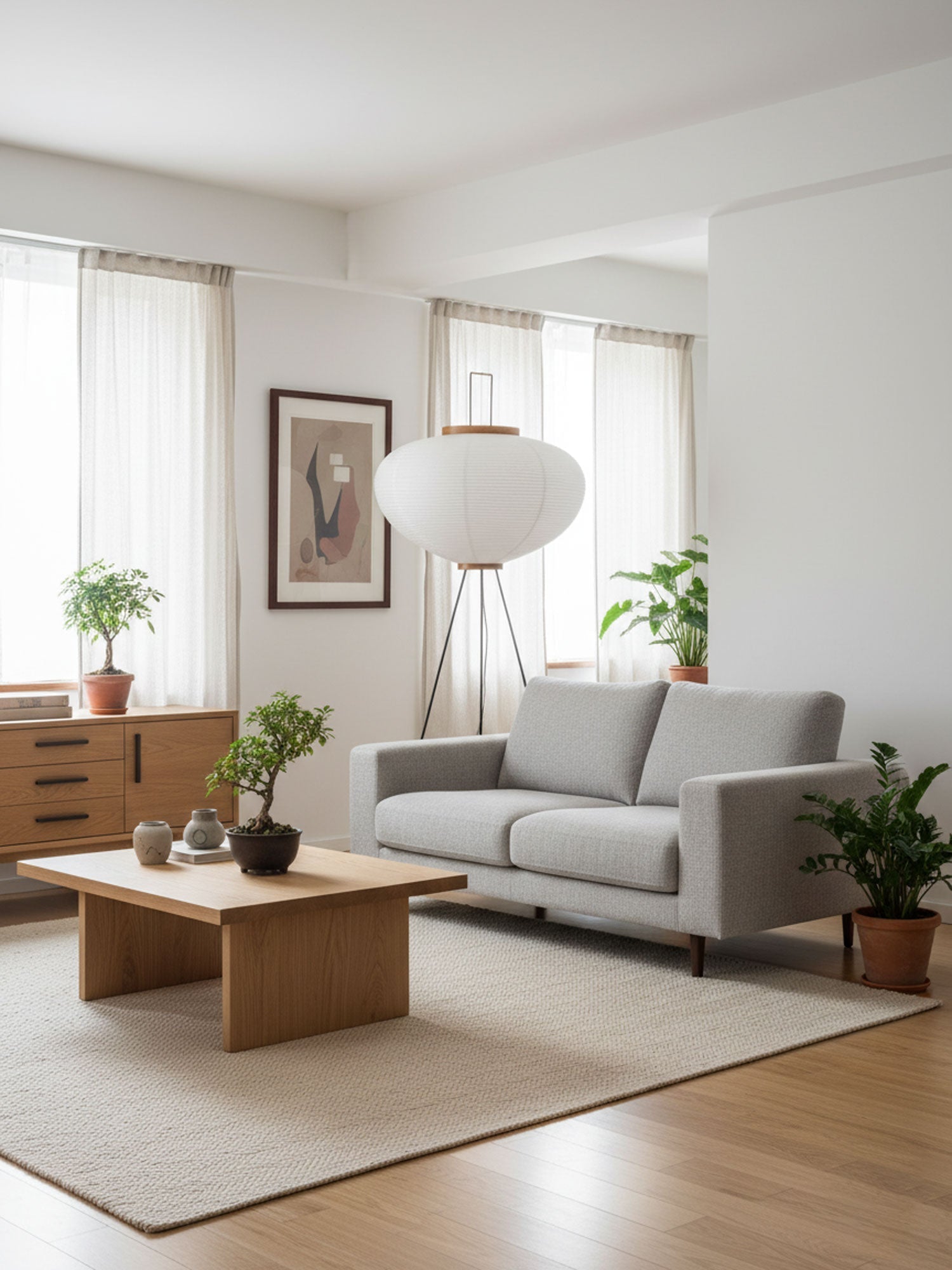 Lampa podłogowa na trójnogu z abażurem z papieru ryżowego