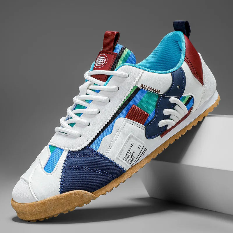 Naprawione Pasiaste Okrągłe Teksturowane Płaskie Sneakersy