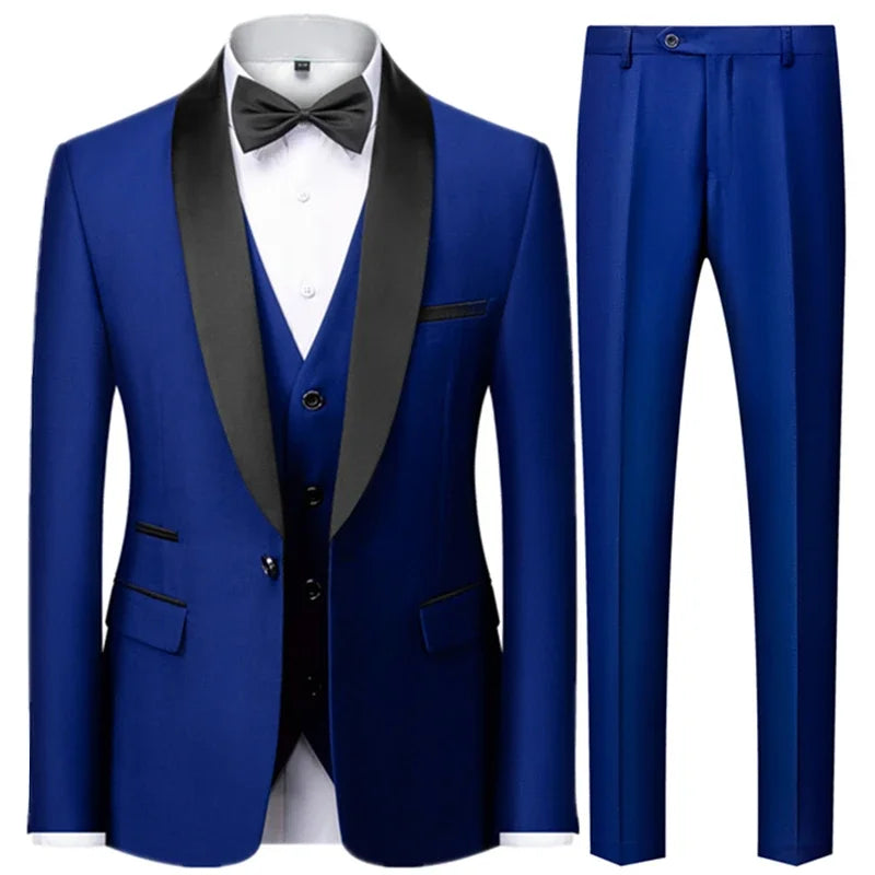Slim Solid Satinowy Żakiet z Klapami V Neck, Dopasowany Trzyczęściowy Garnitur