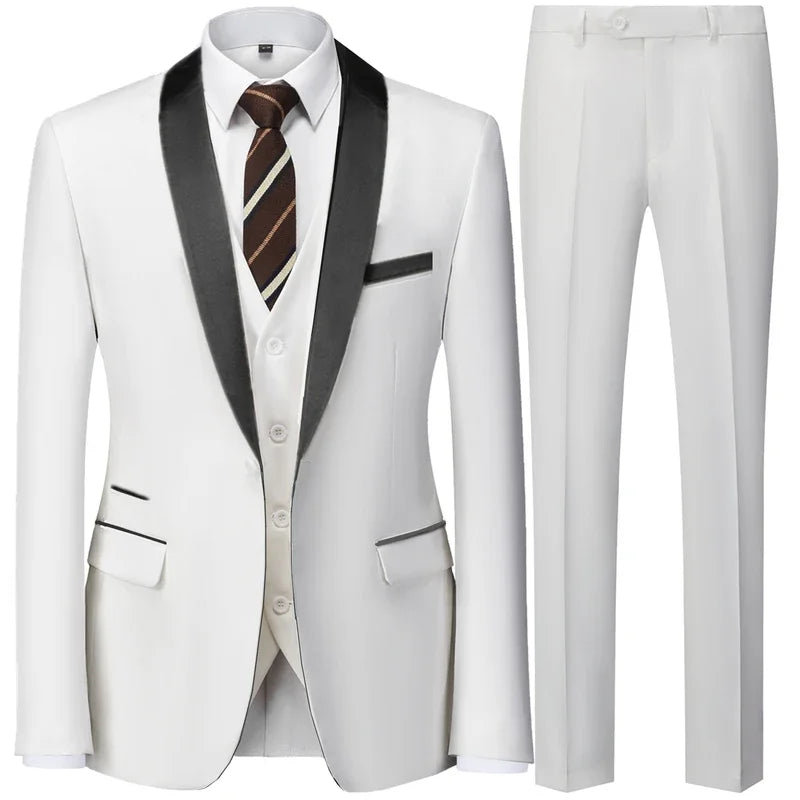 Slim Solid Satinowy Żakiet z Klapami V Neck, Dopasowany Trzyczęściowy Garnitur