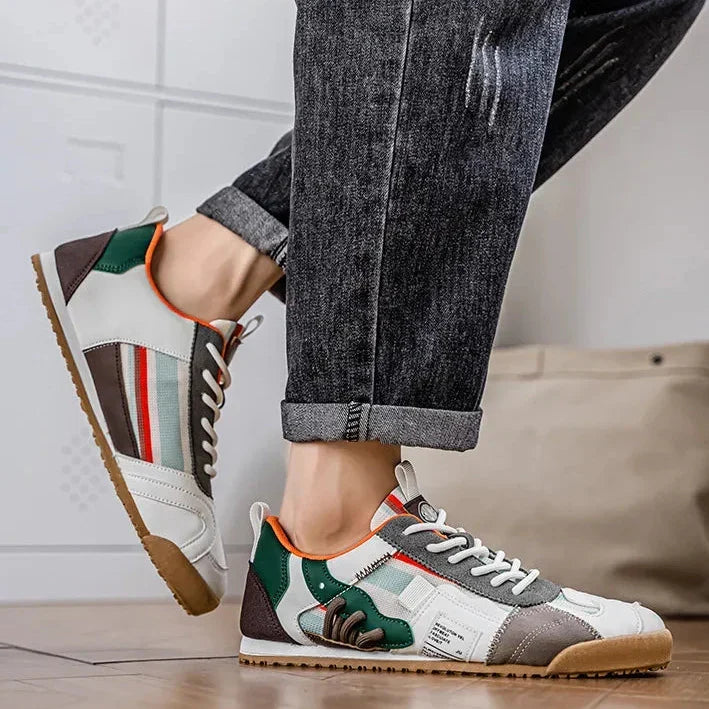 Naprawione Pasiaste Okrągłe Teksturowane Płaskie Sneakersy