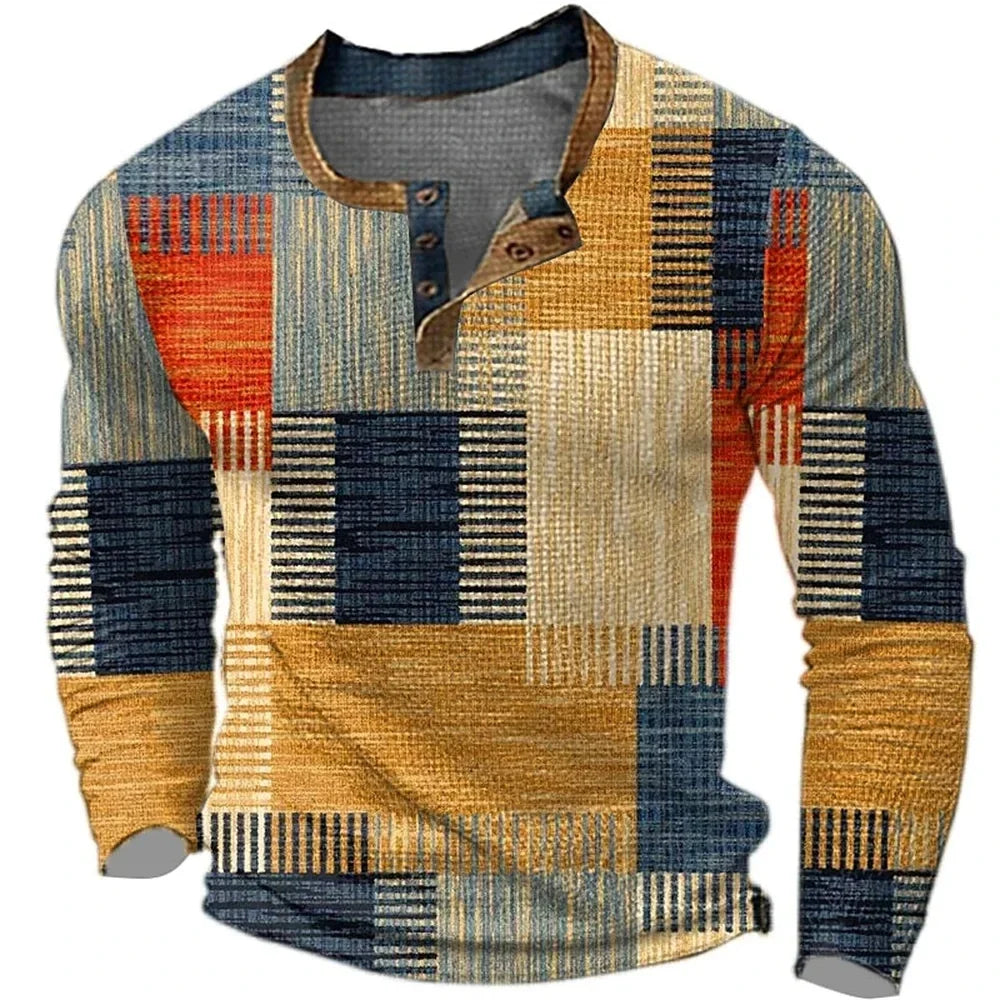 Koszula Patchwork z Długim Rękawem i Guzikami dla Mężczyzn