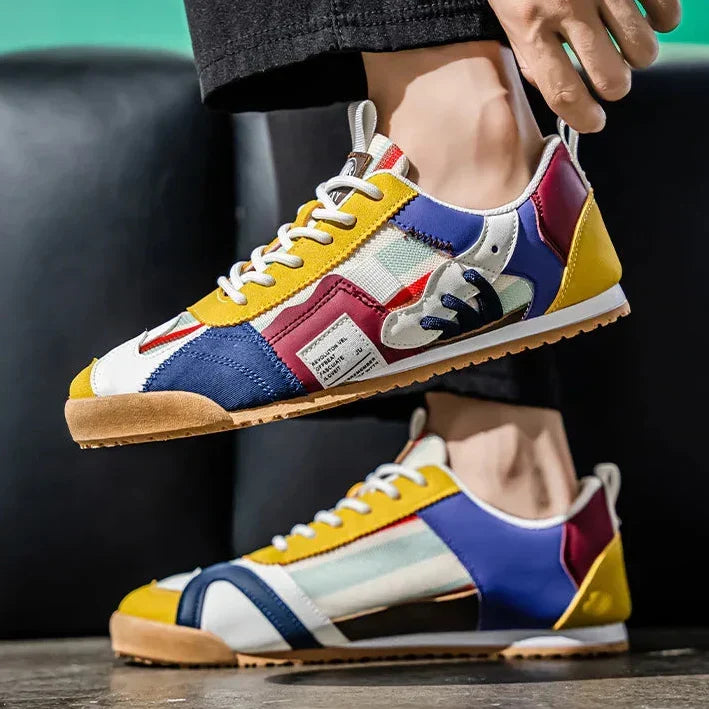 Naprawione Pasiaste Okrągłe Teksturowane Płaskie Sneakersy