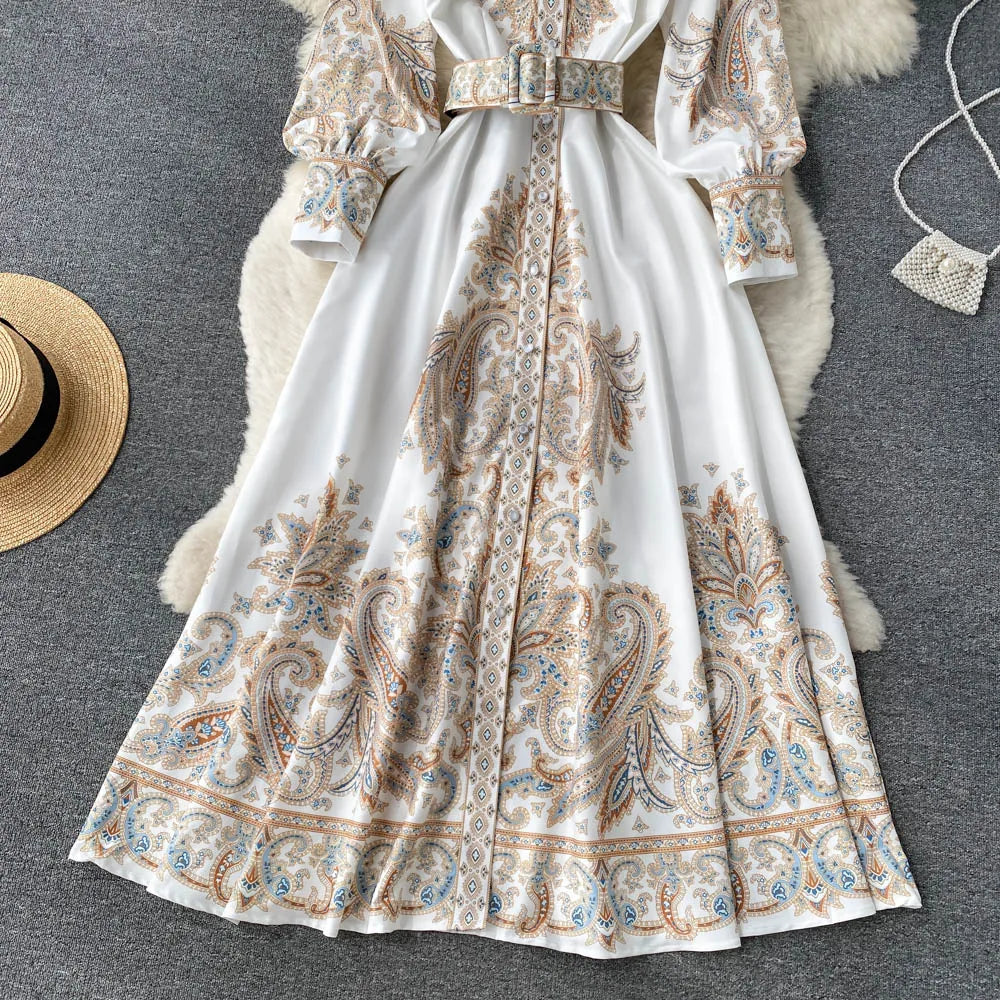 Sukienka Maxi z Rękawami Biskupa w Wzór Paisley