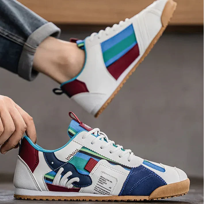 Naprawione Pasiaste Okrągłe Teksturowane Płaskie Sneakersy