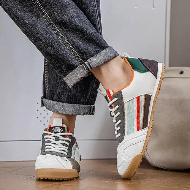 Naprawione Pasiaste Okrągłe Teksturowane Płaskie Sneakersy