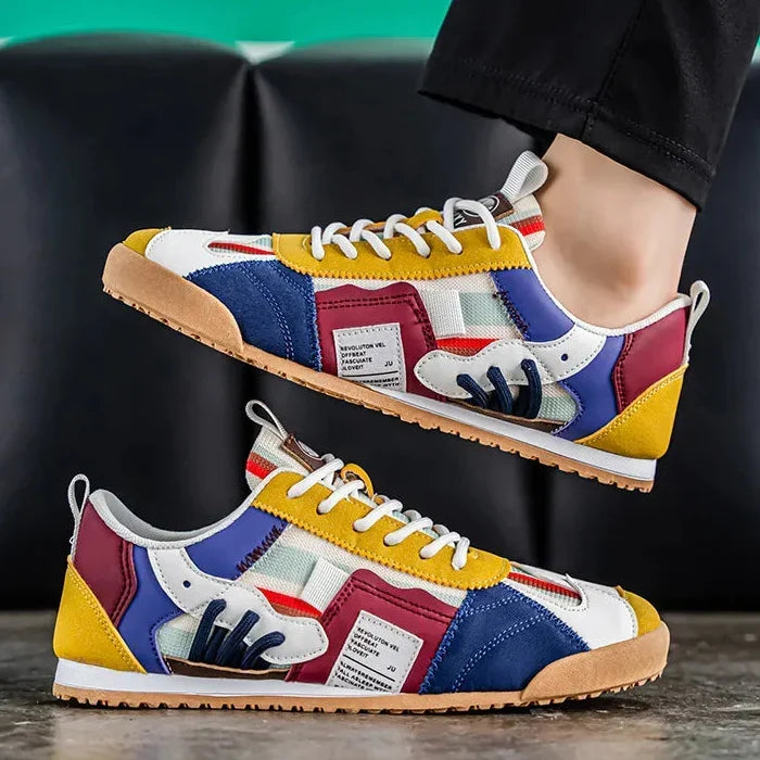 Naprawione Pasiaste Okrągłe Teksturowane Płaskie Sneakersy