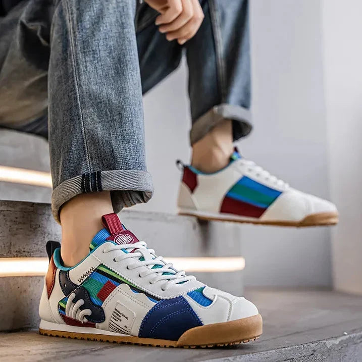 Naprawione Pasiaste Okrągłe Teksturowane Płaskie Sneakersy