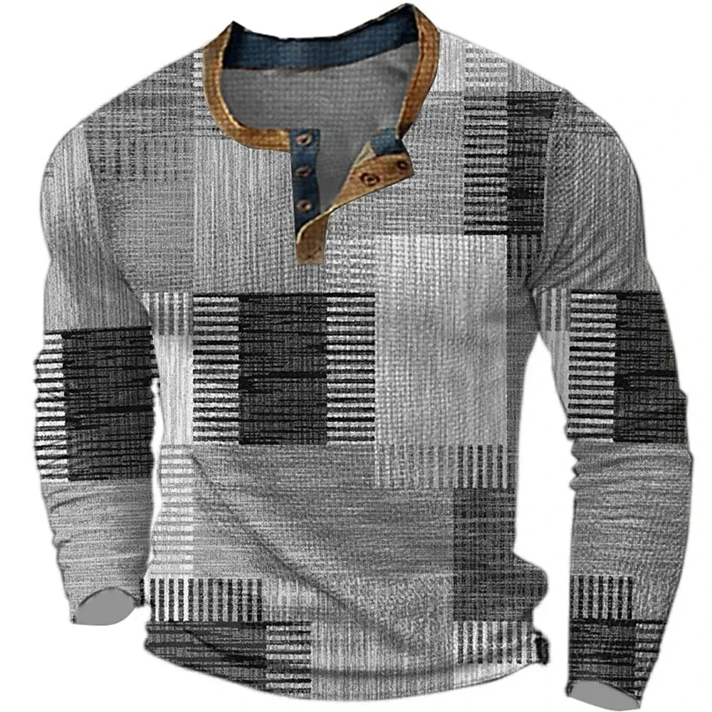 Koszula Patchwork z Długim Rękawem i Guzikami dla Mężczyzn