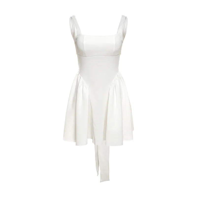 Sukienka Mini Bez Rękawów z Kwadratowym Dekoltem i Odkrytymi Plecami