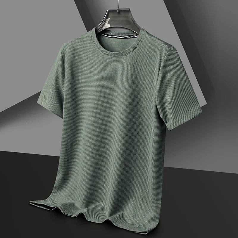 Koszula z krótkim okrągłym dekoltem, teksturowana, prążkowana, prosta