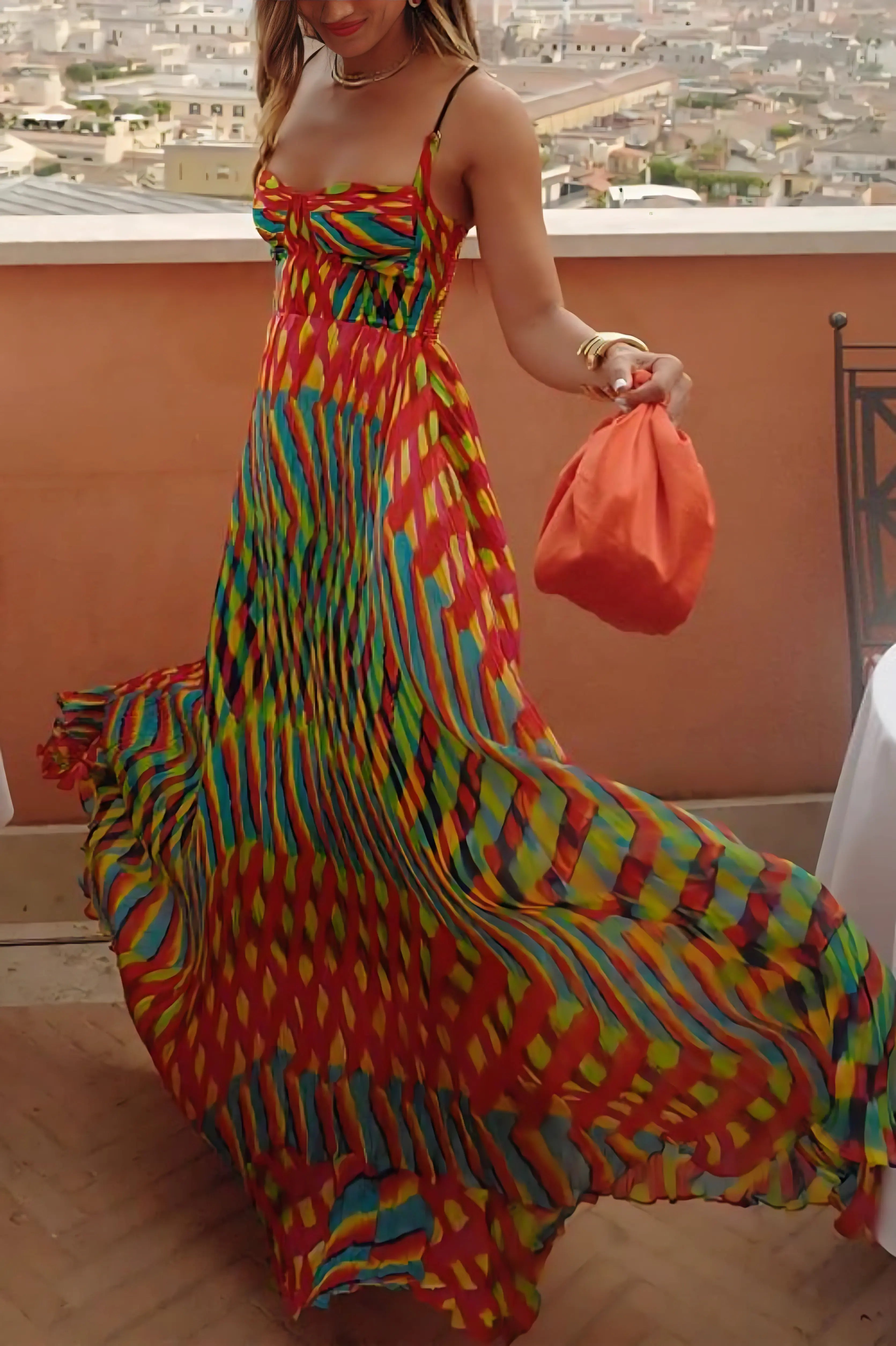 Sukienka Maxi z Plecami na Ramiączkach i Wzorem