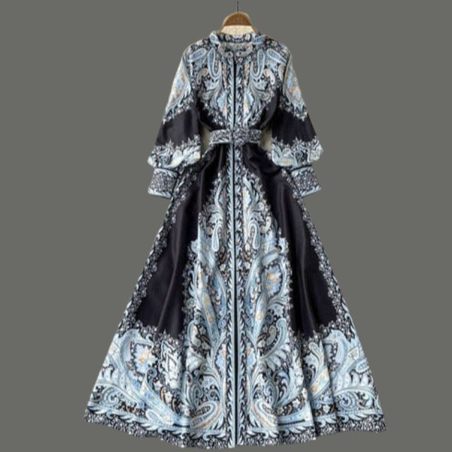 Sukienka Maxi z Rękawami Biskupa w Wzór Paisley