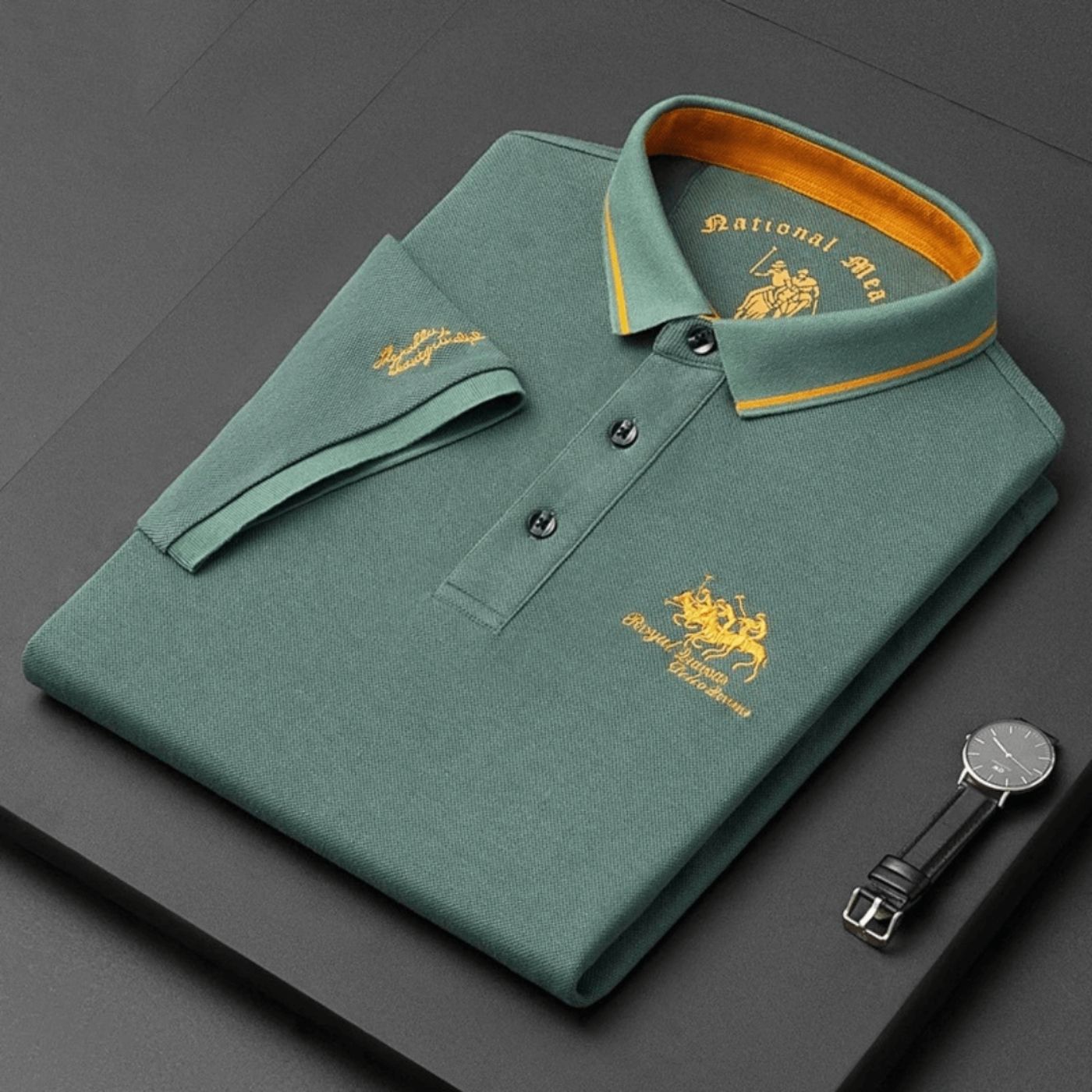 Koszulka Polo Męska z Haftowanym Logo i Kontrastowym Kołnierzykiem