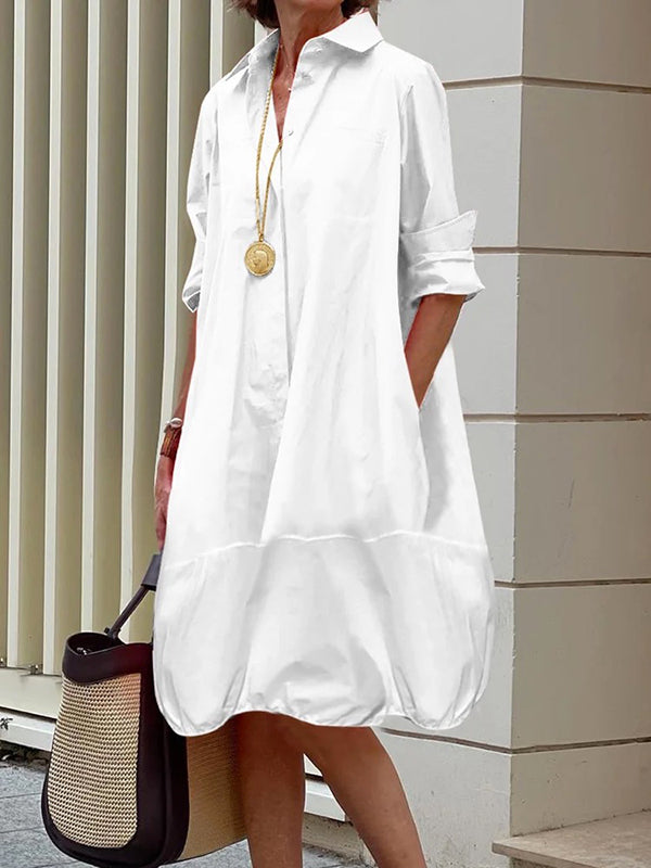 Koszula Sukienka z Kołnierzykiem i Guzikami, z Falbaną