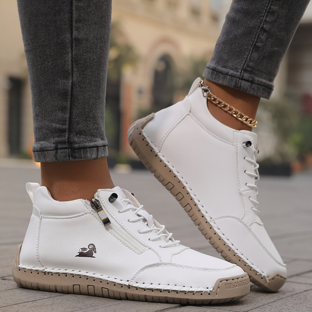 Sznurowane Sneakersy z Zamkiem Błyskawicznym