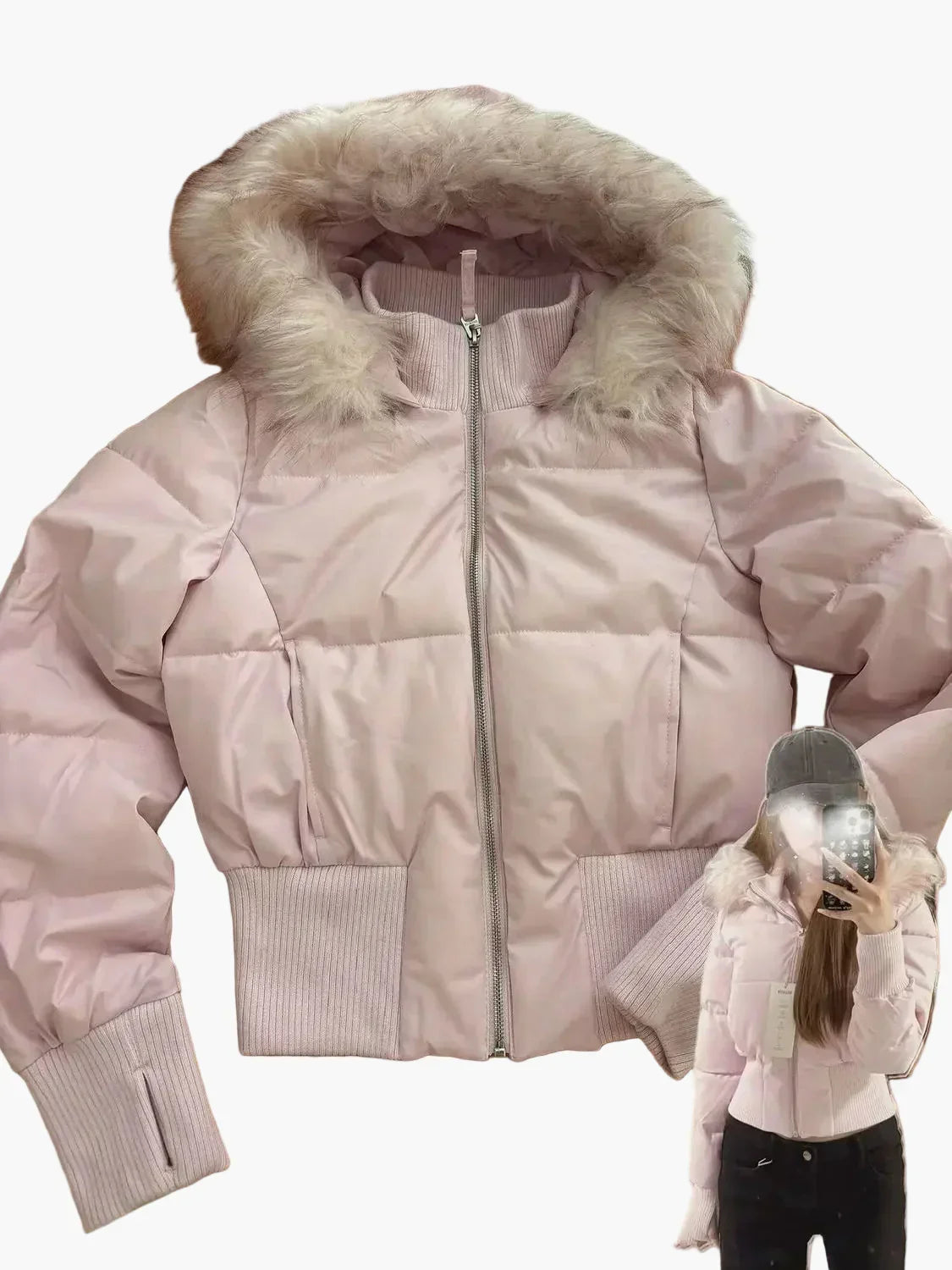 Pikowana Krótka Kurtka Zimowa z Kapturem dla Kobiet
