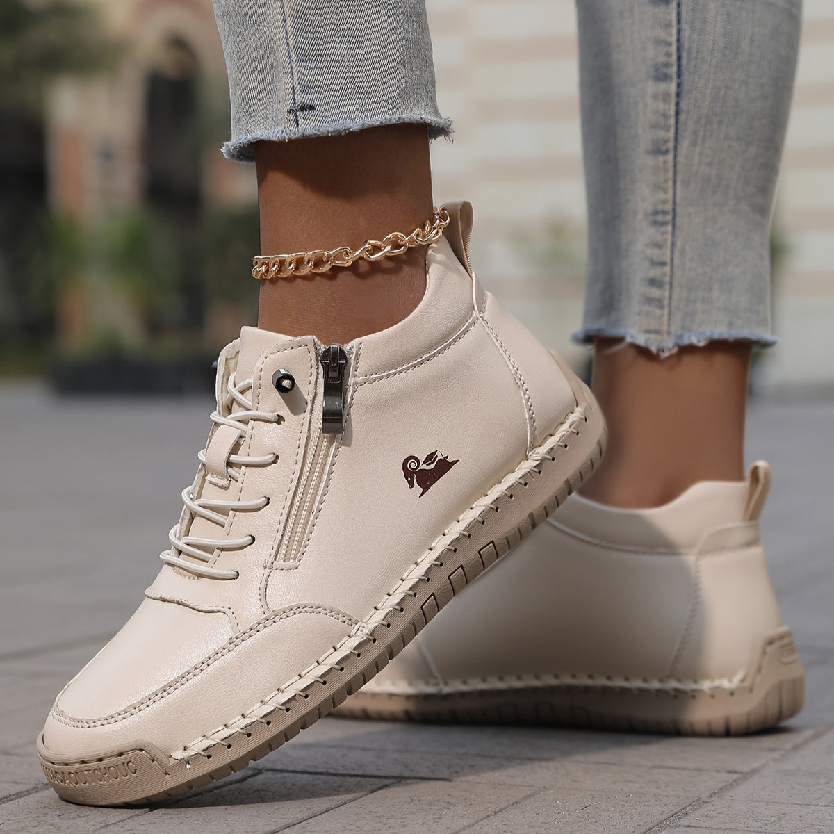 Sznurowane Sneakersy z Zamkiem Błyskawicznym