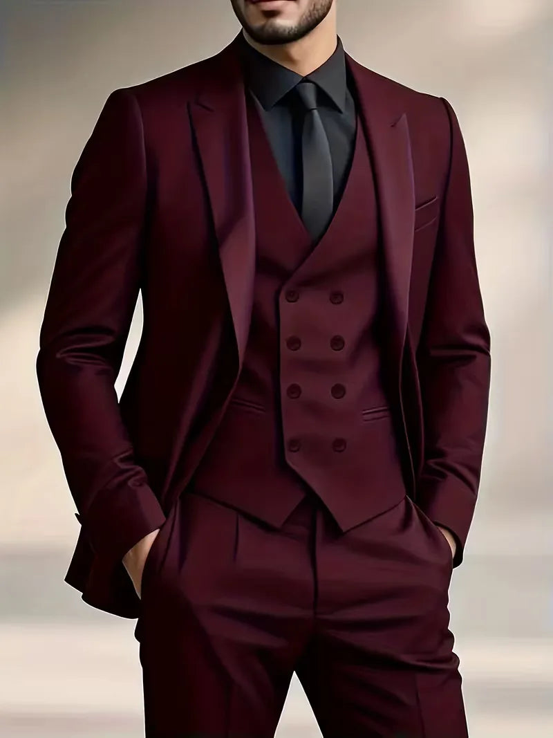 Trzyczęściowy Garnitur Slim Fit z Kamizelką Dwurzędową dla Mężczyzn