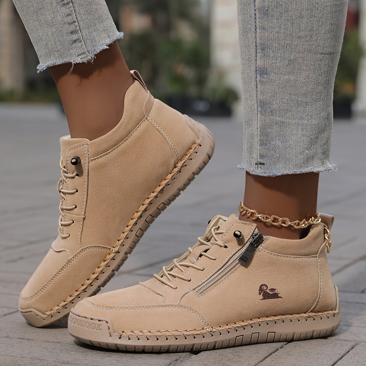 Sznurowane Sneakersy z Zamkiem Błyskawicznym