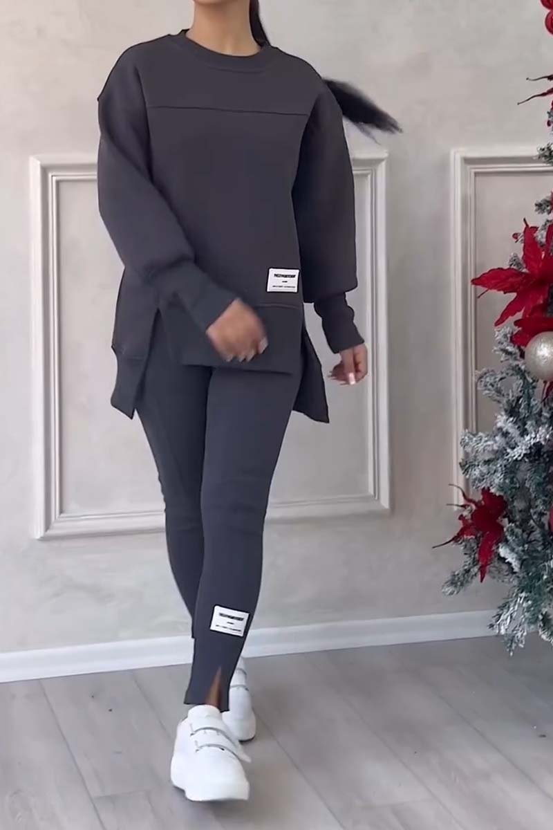 Komplet Damski Oversize Bluza z Rozcięciami i Legginsy