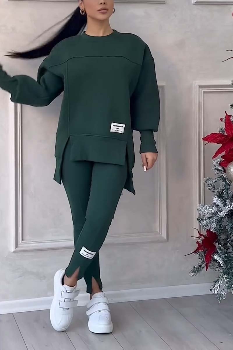 Komplet Damski Oversize Bluza z Rozcięciami i Legginsy