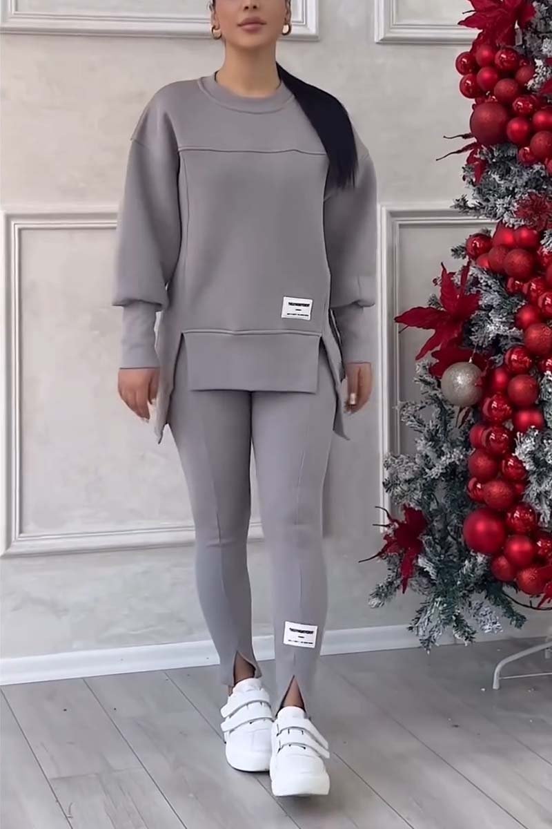 Komplet Damski Oversize Bluza z Rozcięciami i Legginsy