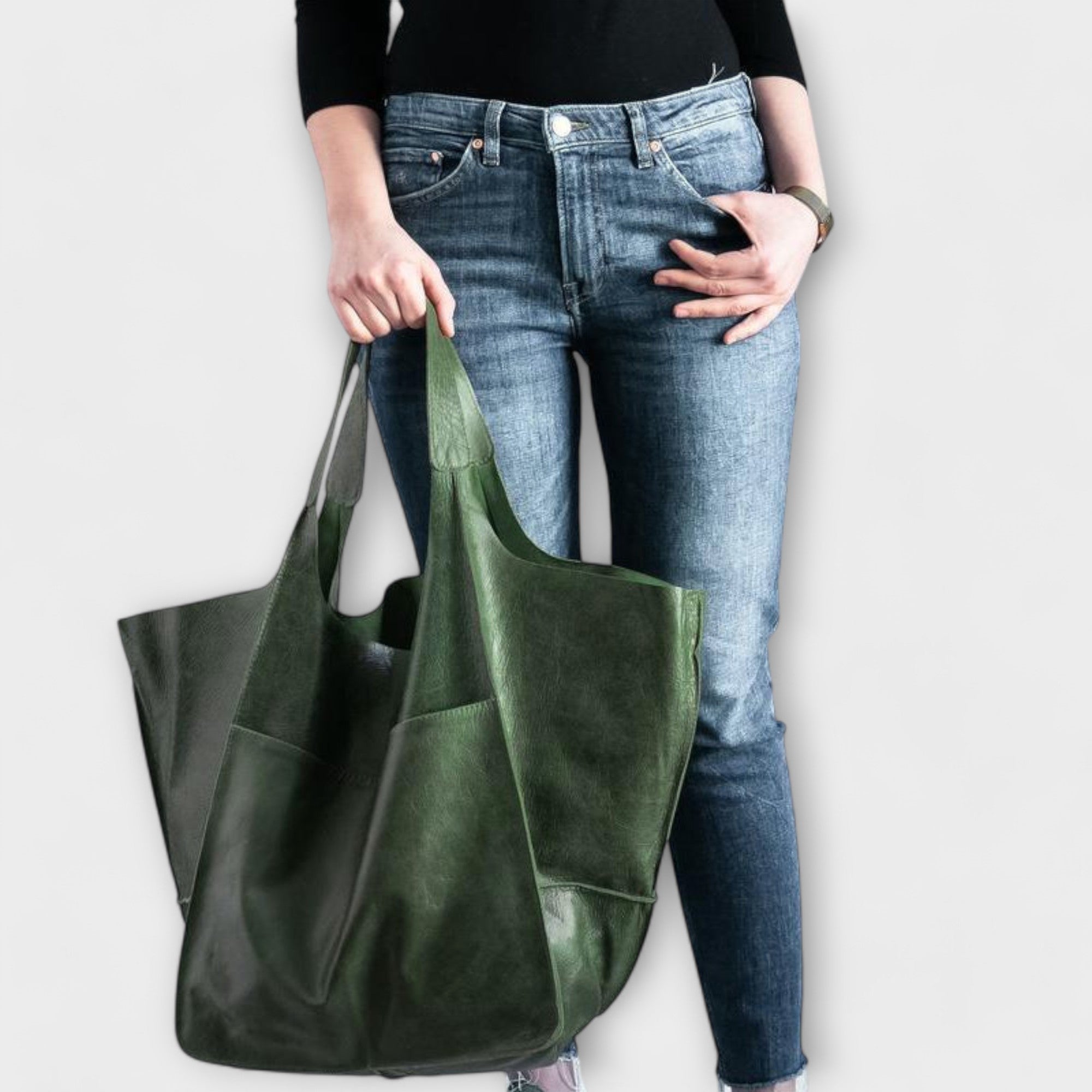 Torba z kieszeniami, luźna, oversize, strukturalna, zszywana, składana