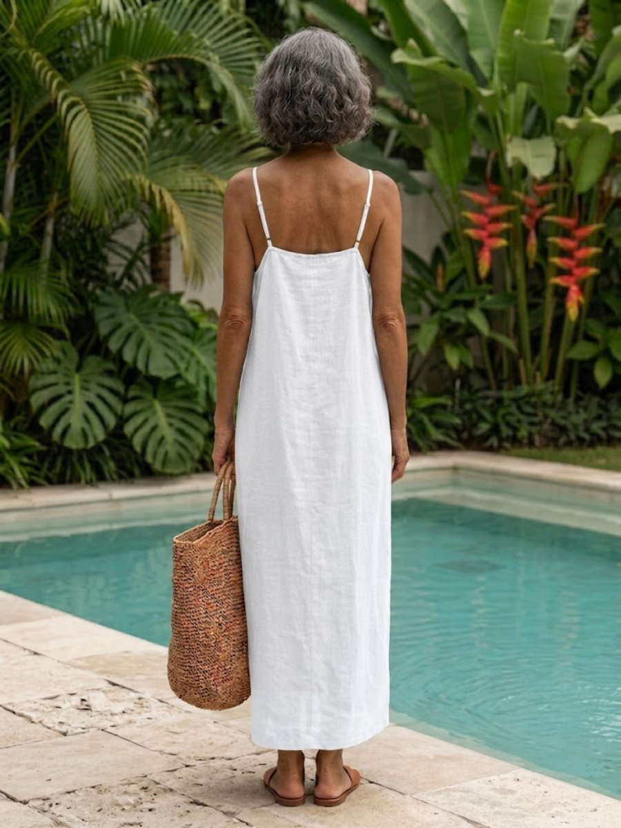 Długa Luźna Prosta Gładka Ramiączkowa Kwadratowa Sukienka