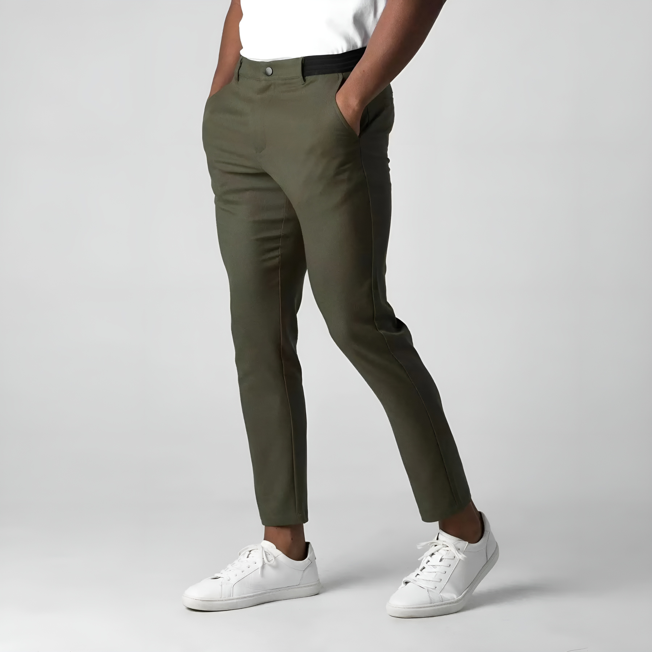Spodnie z tapered slim, z kieszeniami, z guzikiem i wykończeniem na końcach