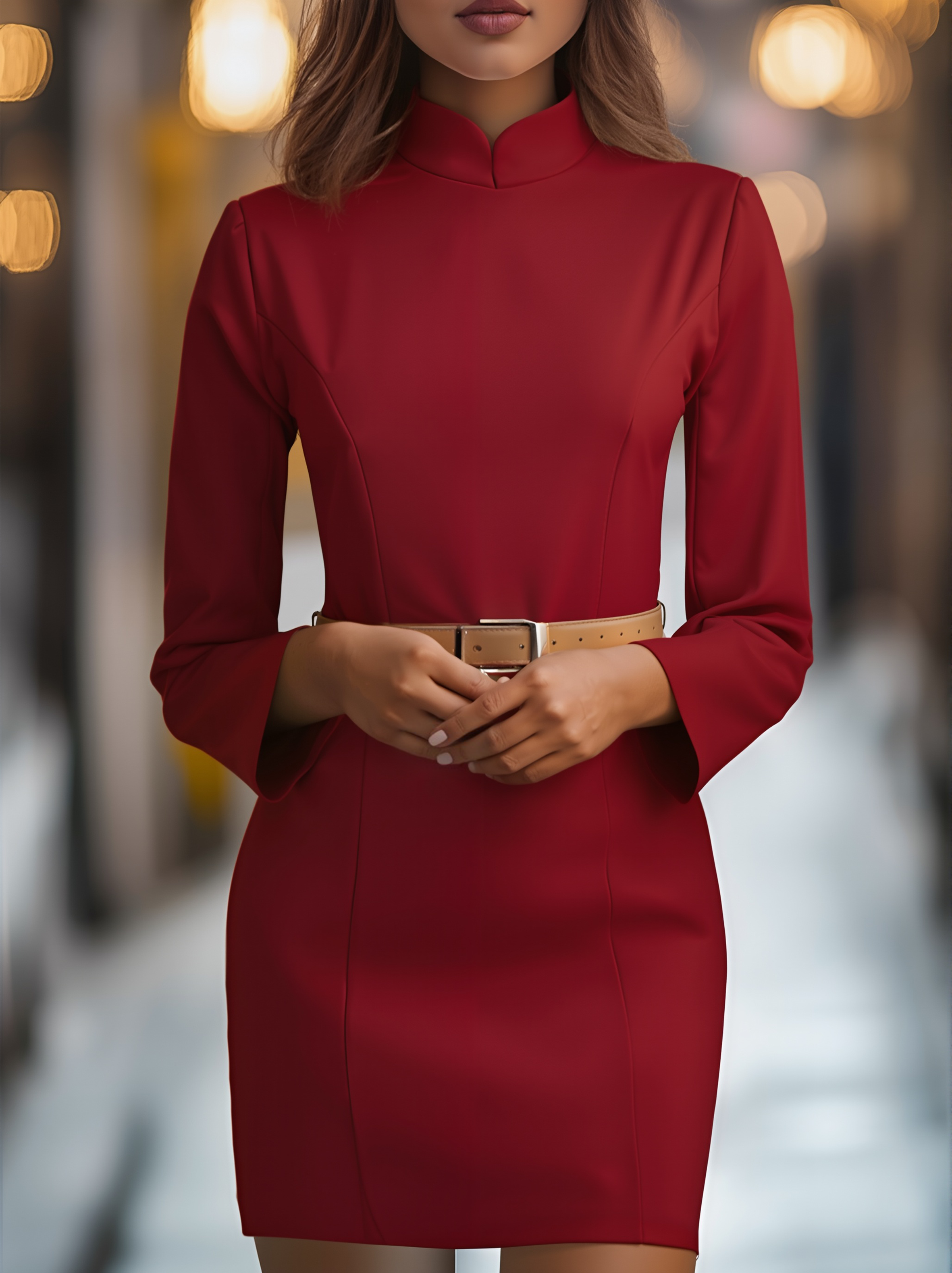 Sukienka z Mock Neck i V-katem