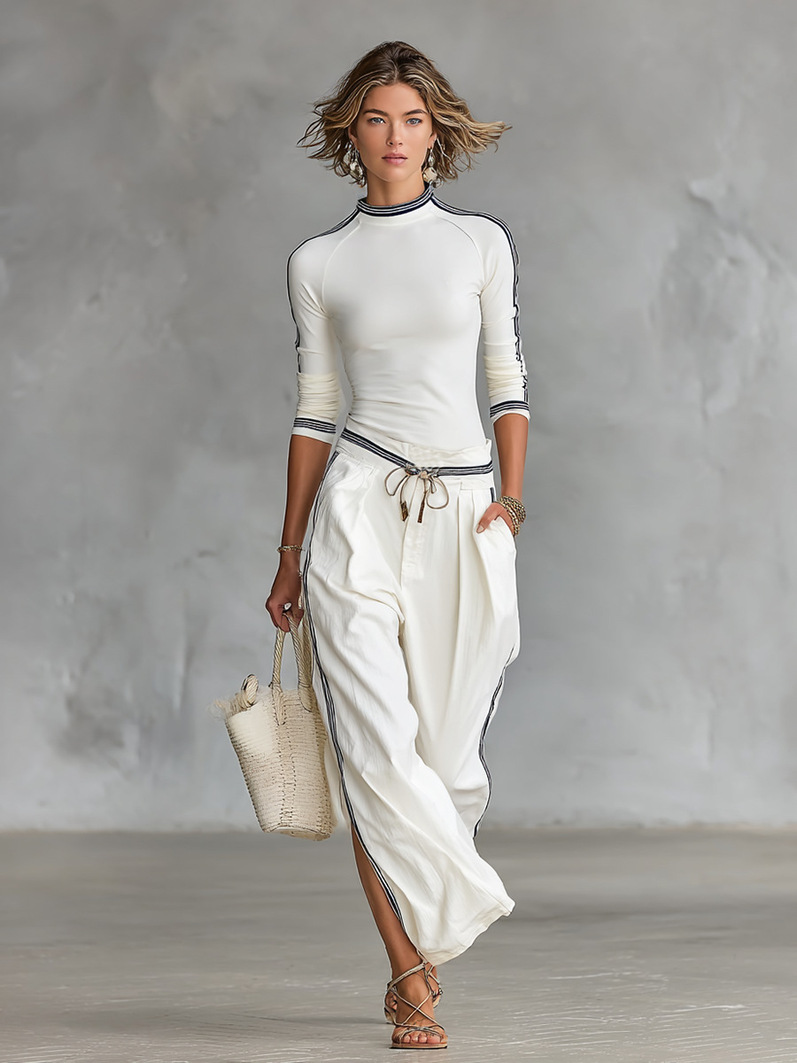 Komplet z Topem z Rękawami Raglanowymi i Spodniami w Paski
