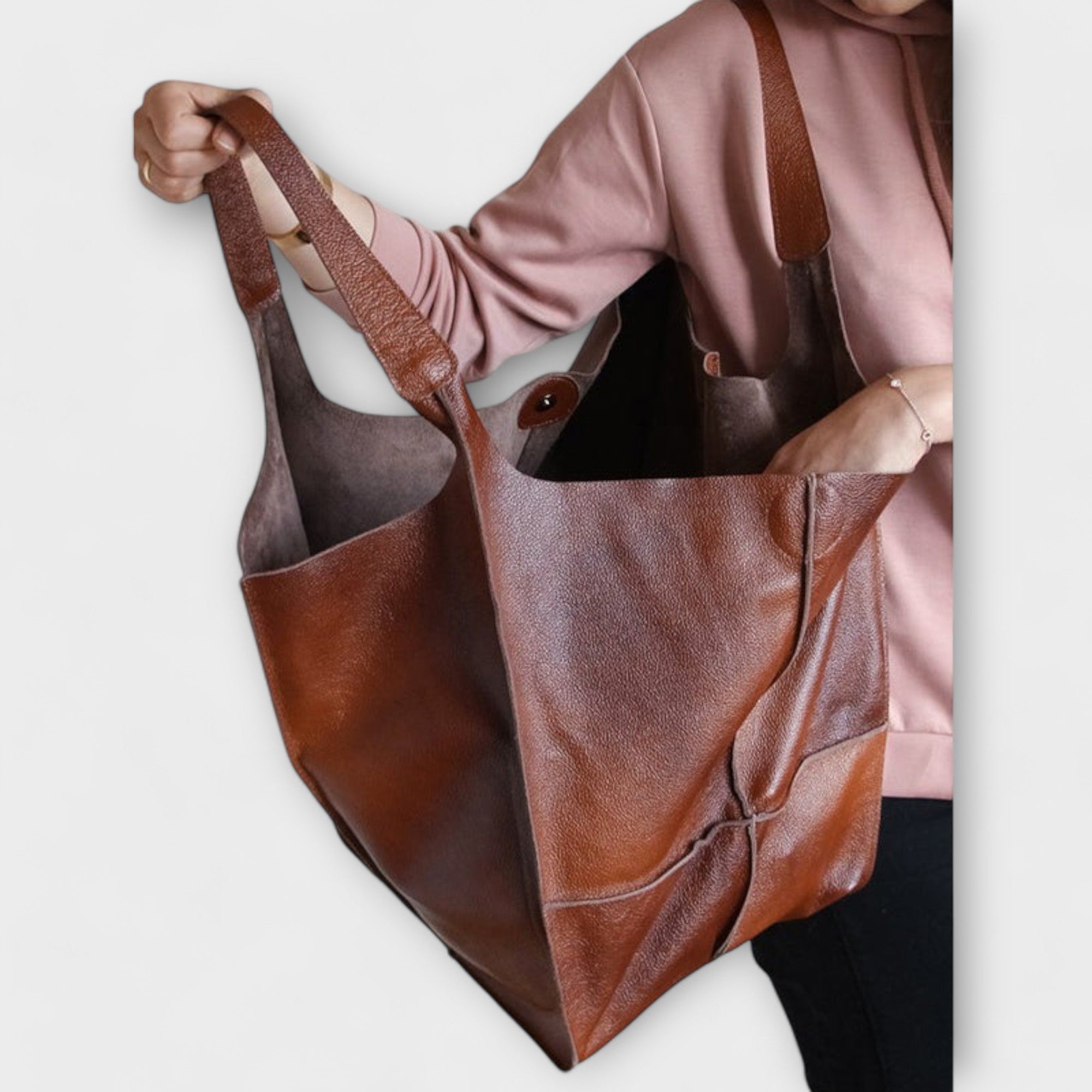 Torba z kieszeniami, luźna, oversize, strukturalna, zszywana, składana