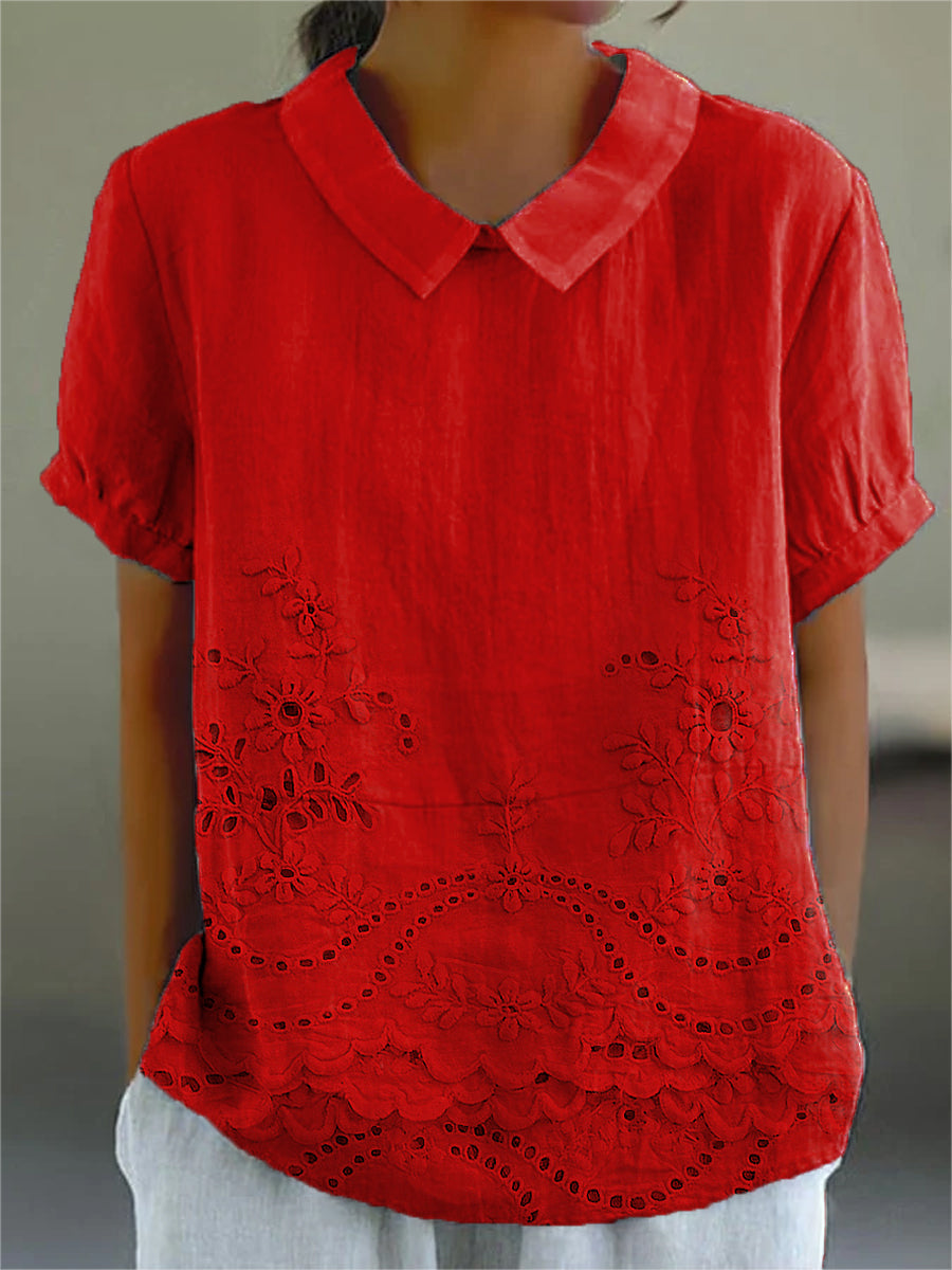 Koszula z haftowanym wykończeniem i falbanką przy kołnierzyku Peter Pan