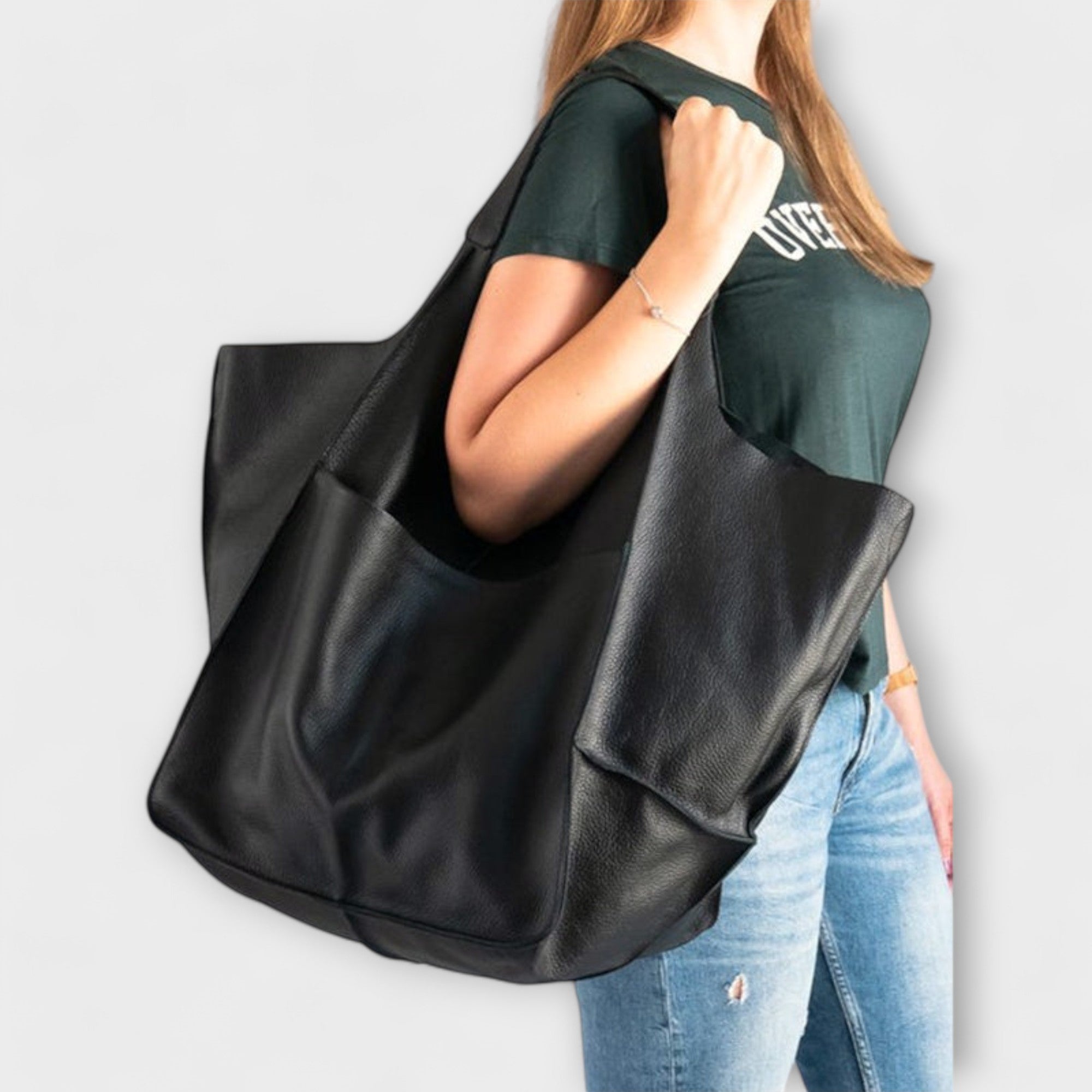 Torba z kieszeniami, luźna, oversize, strukturalna, zszywana, składana