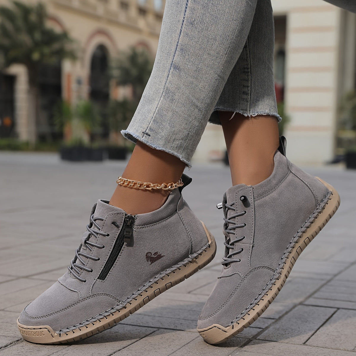 Sznurowane Sneakersy z Zamkiem Błyskawicznym