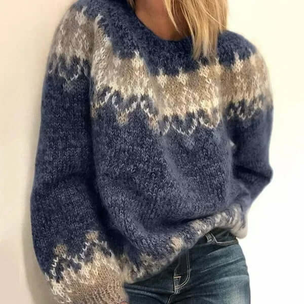 Dziergany Sweter z Norweskim Wzorem dla Kobiet