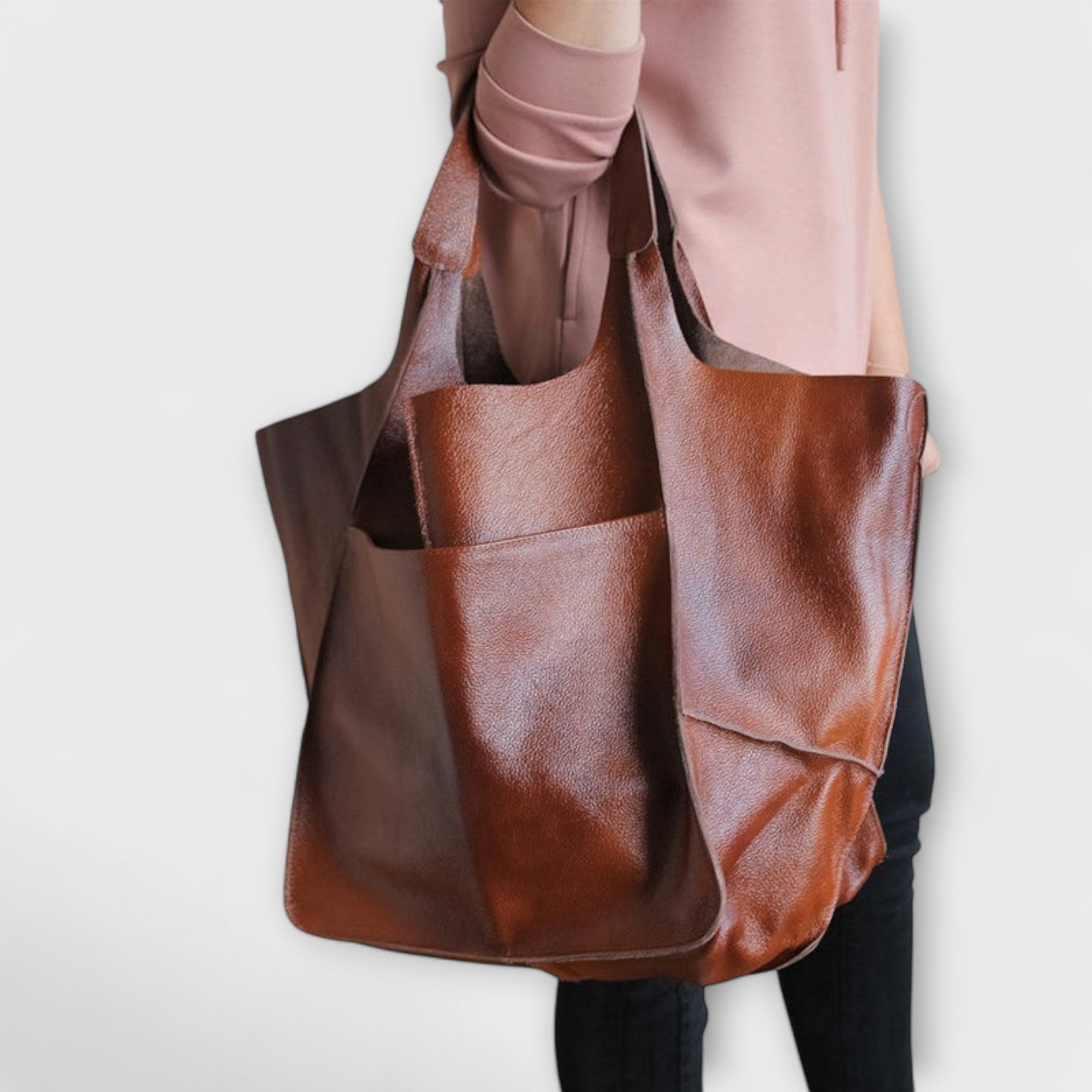 Torba z kieszeniami, luźna, oversize, strukturalna, zszywana, składana