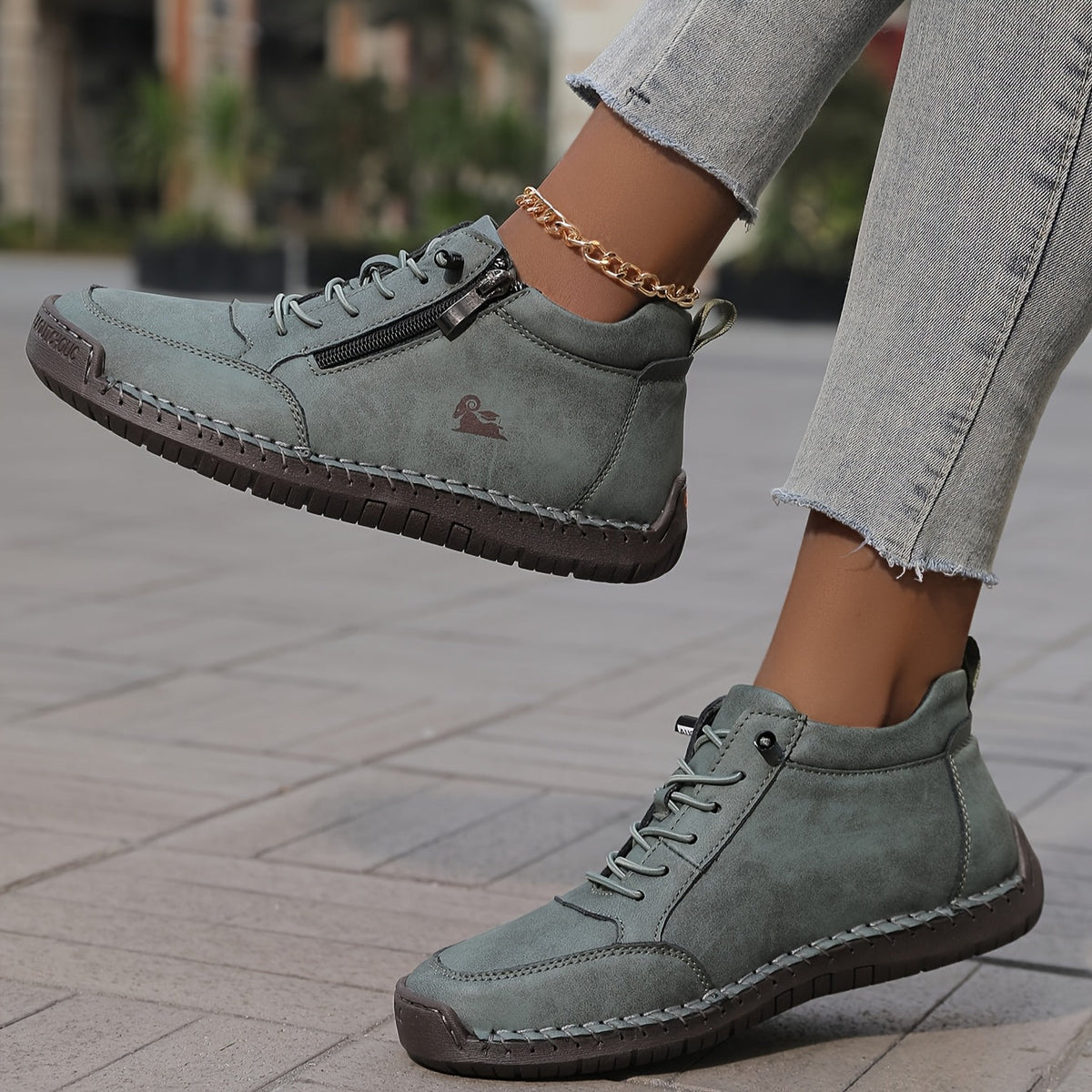 Sznurowane Sneakersy z Zamkiem Błyskawicznym
