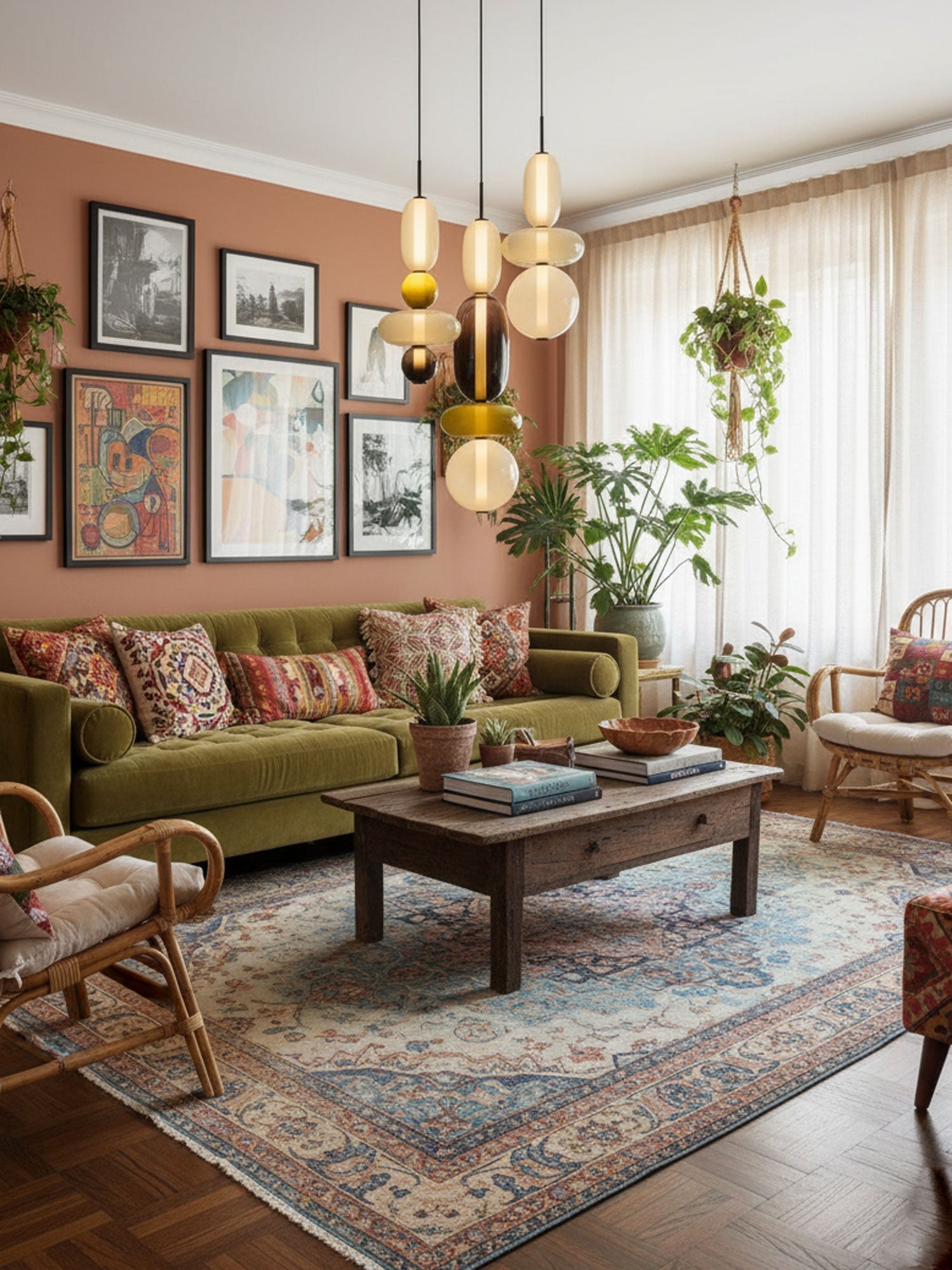 Szklana lampa wisząca z kolorowych elementów