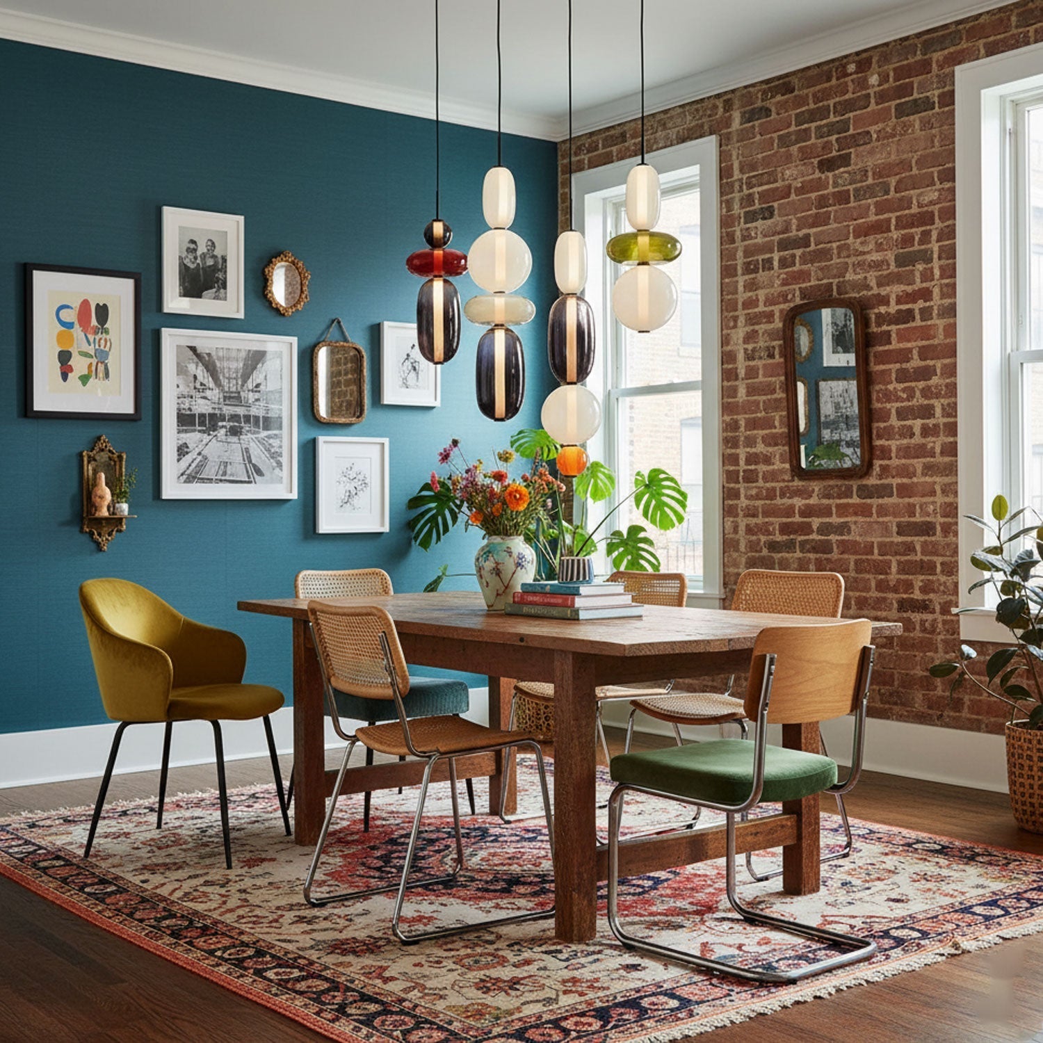 Szklana lampa wisząca z kolorowych elementów