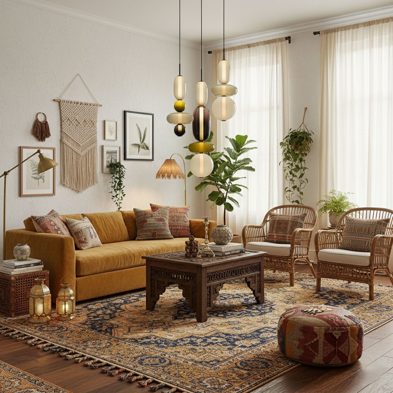 Szklana lampa wisząca z kolorowych elementów