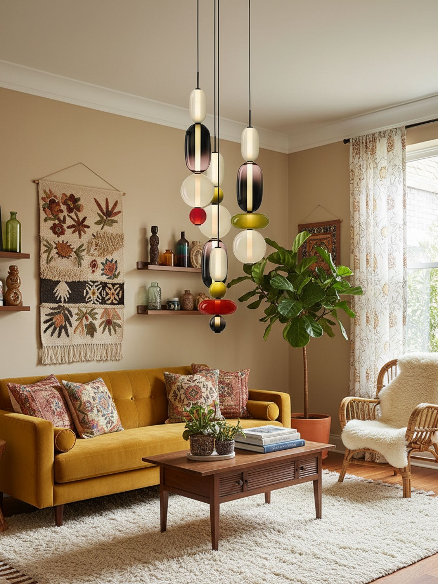 Szklana lampa wisząca z kolorowych elementów