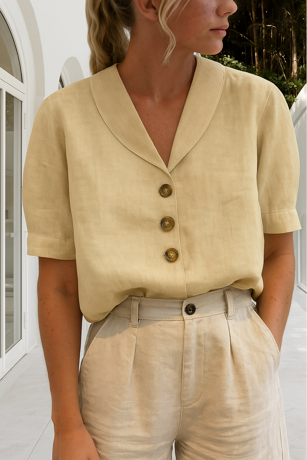 Bluzka z krótkim rękawem z kołnierzem szalowym