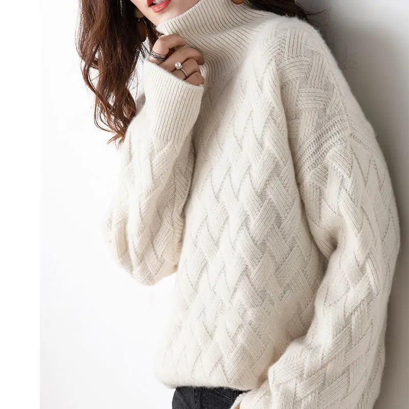 Sweter Golf Długi Rękaw Oversize z Warkoczowym Wzorem dla Kobiet