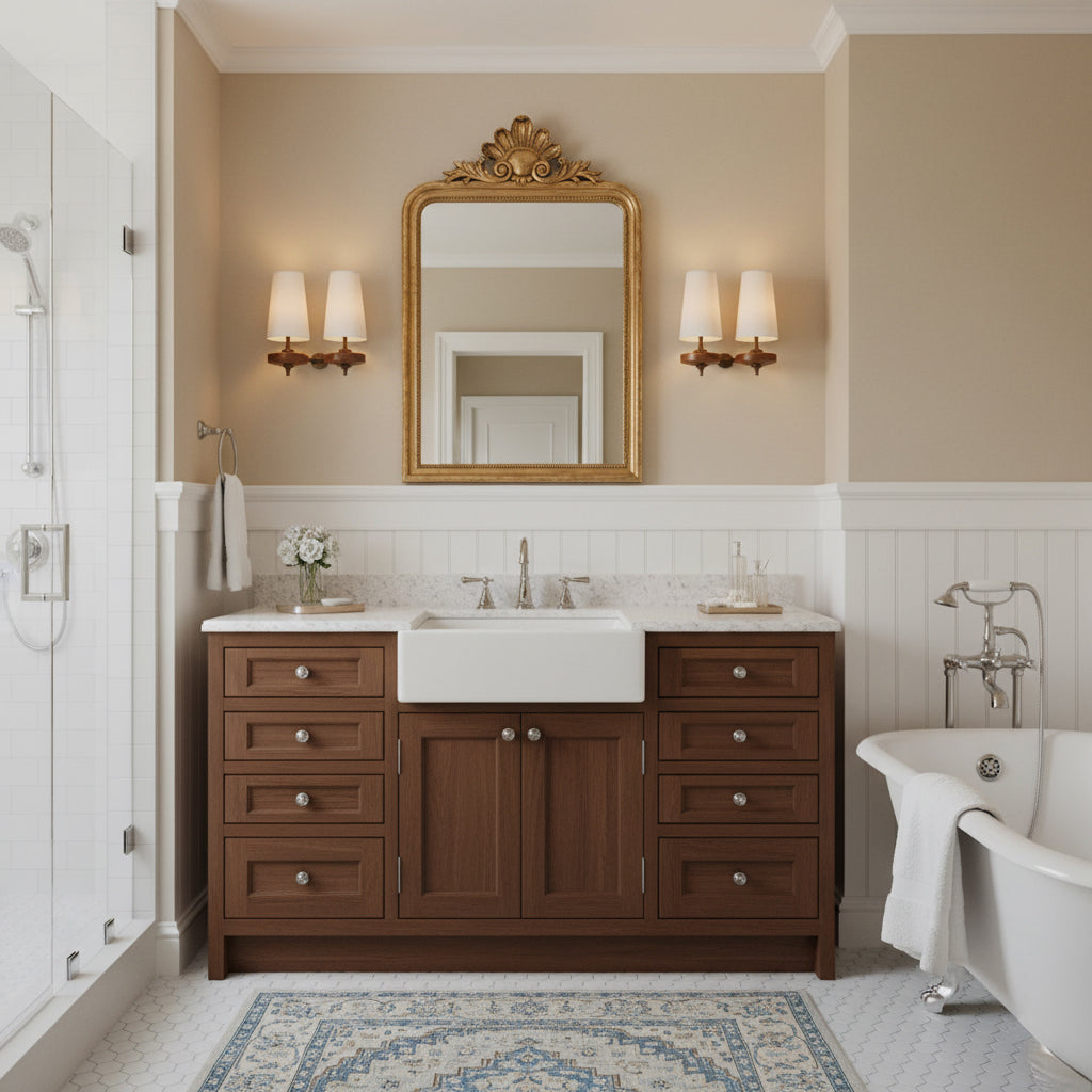 Podwójny kinkiet z materiałowymi kloszami i drewnianą podstawą