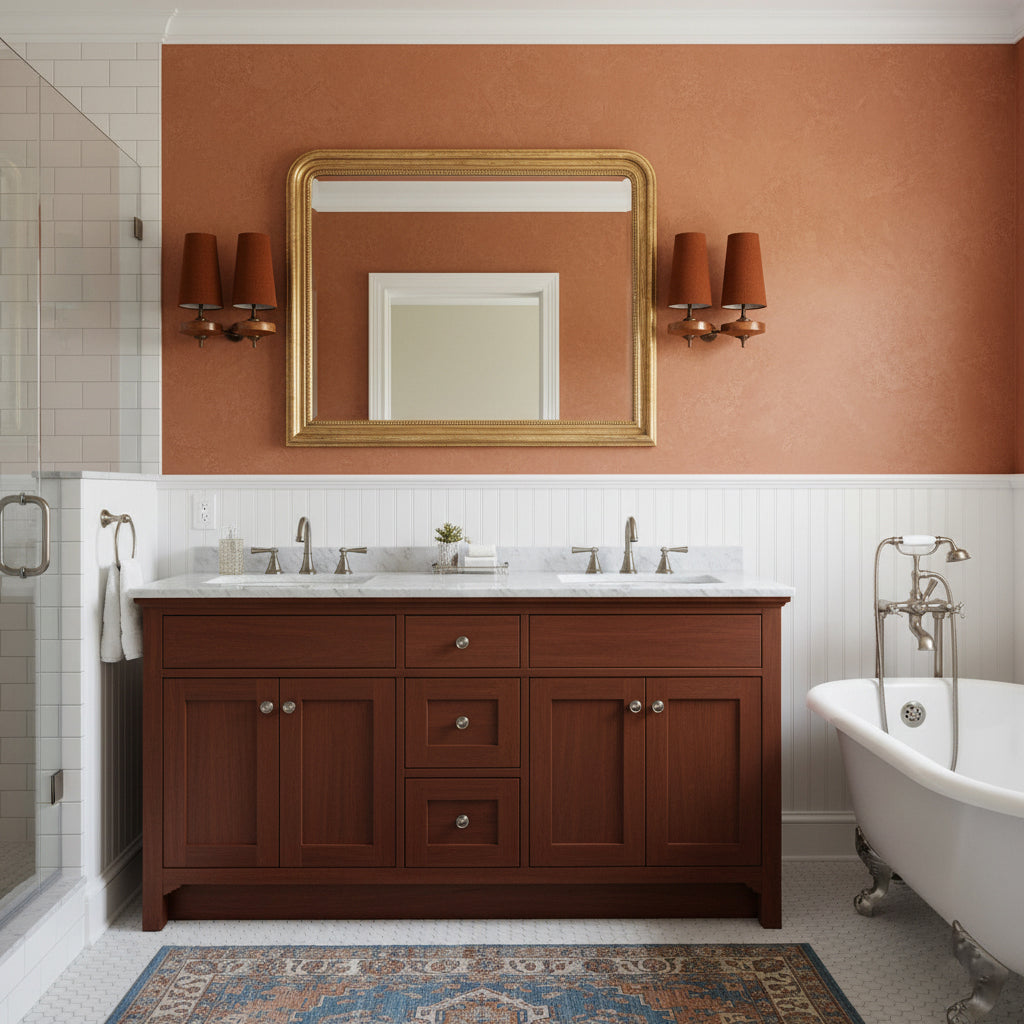 Podwójny kinkiet z materiałowymi kloszami i drewnianą podstawą